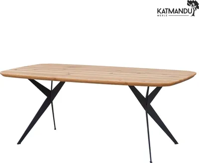 Produktbild von Esstisch Sistina 200 × 100 cm oval - Massiver Eichenholztisch mit Metallbeinen, Loft Design