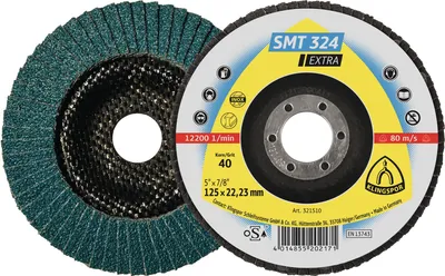 Produktbild von KLINGSPOR Fächerscheibe SMT 324 Extra Ø 115 mm Körnung 40 12° konisch INOX Zirkonkorund - 321509