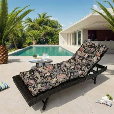 Produktbild von Loungekissen für den Außenbereich, Dickes Wasserdicht Stuhlkissen Ersatz für Terrassen-Chaiselongue, 180x50x10cm Chaiselongue-Kissen für Terrasse, Balkon, Sonnenliege,Braun Floral