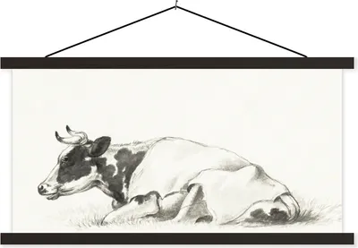 Produktbild von MuchoWow® Textilposter Liegende Kuh - Gemälde von Jean Bernard 150x100 cm mit schwarzem Rahmen - Schlafzimmer
