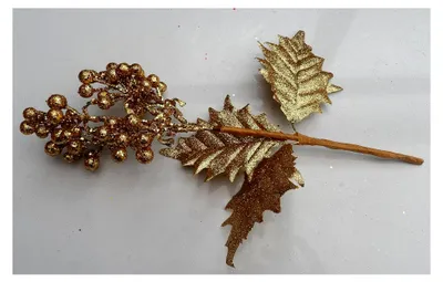Produktbild von Großer Glitzer-Picker für Weihnachtsdekorationen mit Blättern und Beeren in Gold