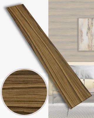 A wooden plank with a close-up inset, set against a blurred background of a room with wood-paneled walls and furniture.