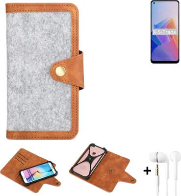 Produktbild von K-S-Trade Handyhülle + Kopfhörer kompatibel mit Oppo Reno7 Lite 5G Schutzhülle Filz Hülle Kunstleder hellgrau braun (1x)