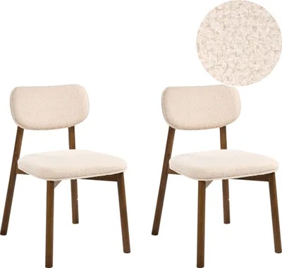 Produktbild von BELIANI Esszimmerstuhl 2er Set Braun Gummibaumholz mit Bouclé Sitzfläche Rückenlehne Hellbeige Gepolstert Teddyfell Optik Küchenstühle Retro Stil