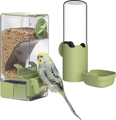 Image de Kit distributeur automatique de nourriture pour oiseaux avec distributeur d'eau et perchoir