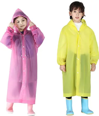 Produktbild von 2 Stück Kinder Regenmantel Wiederverwendbarer Regenponcho mit Kapuze, Gelb + Rosa