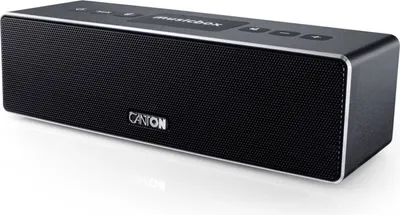 A black Canton Musicbox XS portable Bluetooth speaker is shown from a slight angle against a white background.