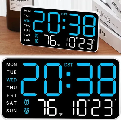 Produktbild von OKWISH Wanduhren, Digitaluhr ohne Rahmen, LED Uhr weiß blaues Licht, Tischuhr Digital LED, LED Wecker Uhr, Multifunktionsuhr, für Wohnzimmer und Schlafzimmer