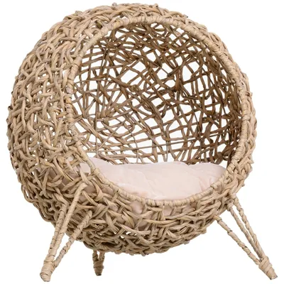 Produktbild von Katzenhaus aus Rattan mit Kissen Katzenschlafplatz Katzenhöhle mit | Für Katzen Innen
