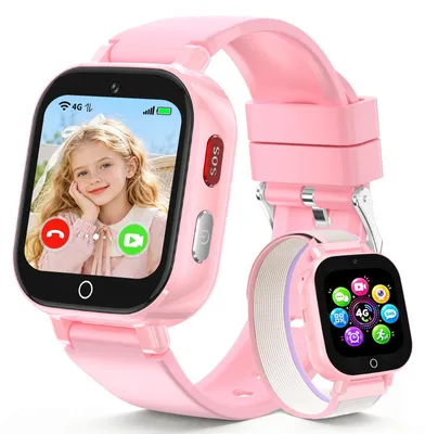 Obrázek produktu pro Chytré hodinky pro děti s GPS a funkcí telefonování, dětské hodinky pro dívky a chlapce, růžové