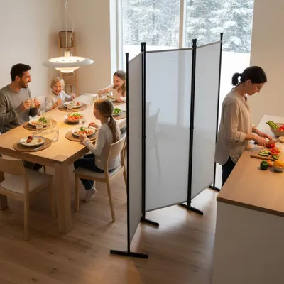 Produktbild von FIVMEN Paravent Outdoor wetterfest mit Heringen und Abspannleinen,Klappbar Freistehend Trennwand ohne Bohren,mobiler sichtschutz für Garten Balkon terrasse,3 Teilig 150 x 180 cm Hellgrau