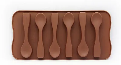 Produktbild von Go Go Gadget – Silikonlöffelform – 6 Schokoladenlöffel – Desserts – Küchenzubehör – 1 Stück – Braun