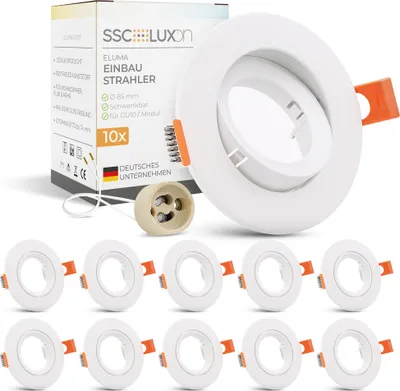 Produktbild von SSC-LUXon 10er Set ELUMA Einbaurahmen schwenkbar rund weiß für GU10 / Modul (ohne Leuchtmittel) - Einbauleuchte Kunststoff für Innen
