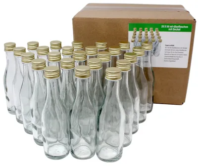 25 leere Glasflaschen 50 ml mit Schraubverschluss, transparent