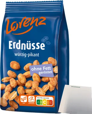 Produktbild von Lorenz Erdnüsse würzig pikant ohne Fett geröstet (150g Packung) + usy Block