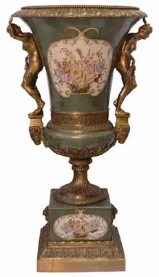 Produktbild von Casa Padrino Luxus Barock Porzellan Vase Grün / Mehrfarbig / Antik Bronze 57,3 x 53,5 x H. 100,5 cm - Prunkvolle Porzellan Blumenvase - Porzellan Deko Accessoires im Barockstil