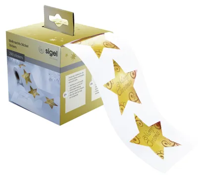 Obrázok produktu pre SIGEL CS112 Vianočné samolepky na rolke, Vianočné hviezdy, 200 samolepiek