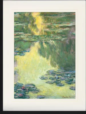 Produktbild von Claude Monet Gerahmtes Bild Mit Edlem Passepartout | Wand-Bilder | Im Bilderrahmen - Seerosen, 1907 (Grün-Gelb) (80 x 60 cm)