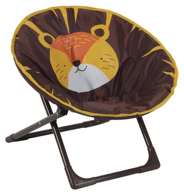 Zdjęcie produktu dla Relaxdays Moonchair dla dzieci, wzór z lwem, składane, wys. x szer. x gł.: 47 x 50 x 48 cm, krzesełko dla dzieci do użytku na zewnątrz i wewnątrz, fotelik dla dzieci, brązowy