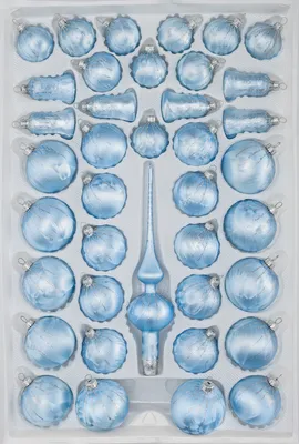 Produktbild von 39 tlg. Glas-Weihnachtskugeln Set in Ice Blau Silber Regen