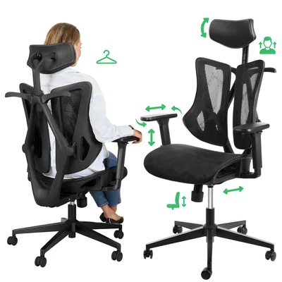 Produktbild von di volio® Bürostuhl Naxes – ergonomischer Schreibtischstuhl mit 2D Kopfstütze & 3D Armlehnen, verstellbare Sitztiefe, atmungsaktive Netzfläche, schwarz