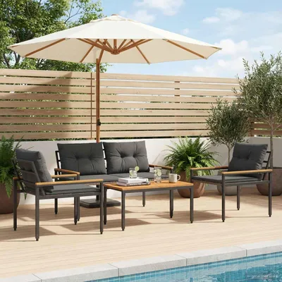 Image de Maison Exclusive - Ensemble de mobilier de jardin, 4 pièces, pour 4 personnes, couleur gris foncé, en polyrotin