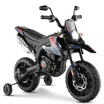 Produktbild von DREAMADE 12V Kinder Elektro-Motorrad, Aprilia lizensiertes Elektrisches Geländemotorrad mit Stützrädern, Federung, USB, ab 3 Jahren, bis 30kg belastbar (Blau)