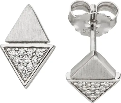 Produktbild von Ohrstecker Ohrringe Dreiecke mit weißen Zirkonia, 925 Silber rhodiniert teilmatt