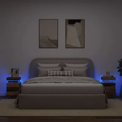 Obrázok produktu pre lED nočné stolíky vidaXL 2 ks. Vzhľad regenerovaného dreva 35x39x55 cm materiál na báze dreva