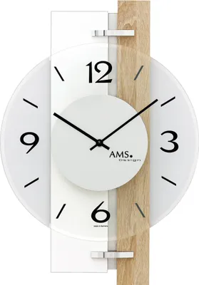 Produktbild von AMS W9557 Wanduhr mit Hochglanzweiß-Gehäuse und Sonoma-Applikation