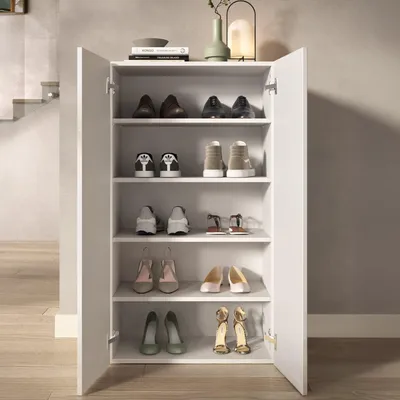 Produktbild von Dmora Schuhschrank Rodengo 63x35x116h cm Weiß Glänzend, 4 Einlegeböden 15 Paar