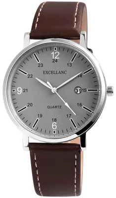 Produktbild von Excellanc Herrenuhr mit Quarzwerk, analoger Anzeige und Datumsfunktion, graues Metallgehäuse, Kunstlederarmband