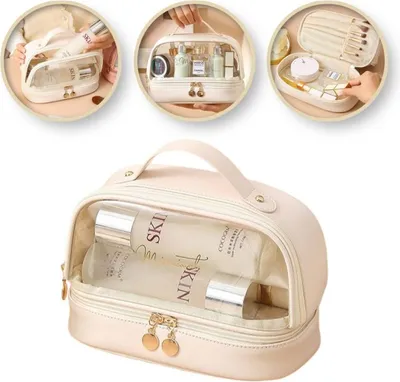 Zdjęcie produktu dla Flamenco Mystique Krémová dvouúrovňová kosmetická taštička organizer na kosmetiku 23x13,5x16cm KS115B