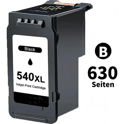 A black inkjet print cartridge is shown against a white background.