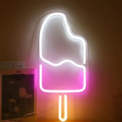 Produktbild von Rosikey LED Neonlicht Schild Ice Cream - 45x21cm Eiscreme Wanddeko - USB Sommer Neon Art für Bar Café