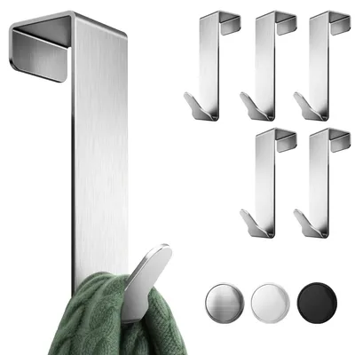 Produktbild von Aurelia Home Premium Türhaken zum Aufhängen, 6er-Set – Silberner Edelstahl-Kleiderhaken für die Tür, formbeständige Türgarderobe mit hoher Belastbarkeit