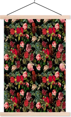 Produktbild von MuchoWow® Textilposter Blumen - Vintage - Rosen 40x60 cm mit holzfarbenen Rahmen - Poster