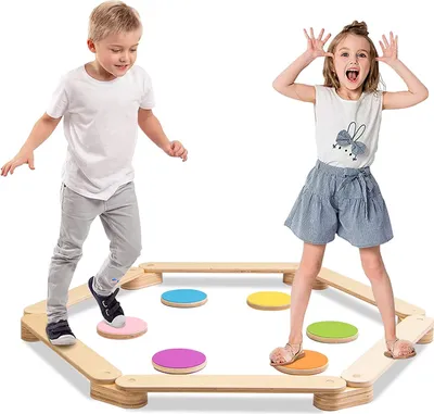 Produktbild von Balancierbalken mit 6 Trittsteine, Balancetraining für Kinder 3–7 Jahren, Schwebebalken Indoor & Outdoor, Motorik Spiel