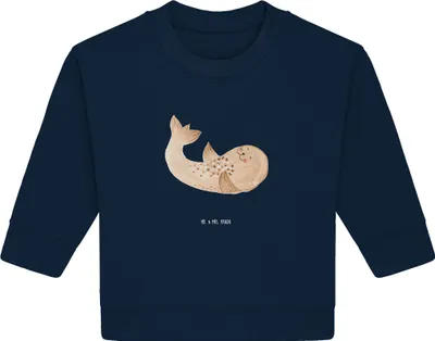 Produktbild von Mr. & Mrs. Panda Organic Baby Pullover Robbe Liegen 12. - 18. Monat - French Navy - Geschenk, Seehund, Ostsee, Lustige Sprüche, Robben, Nordsee, Bullover, Strand