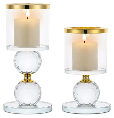Immagine prodotto di Omgoods - Set di 2 candelabri in cristallo - Candelabri dorati per tealight, ideali per la decorazione della tavola