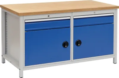 Produktbild von Werkbank signalblau lichtgrau B1500xH859xT750mm Multipl.40mm 2 Schub.2 Tür