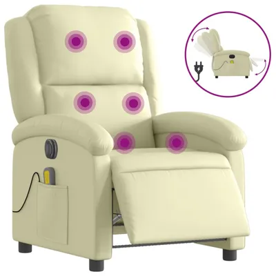 Image de vidaXL Fauteuil de massage électrique Crème Cuir véritable