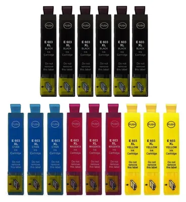 Produktbild von 15 Druckerpatronen kompatibel mit Epson 603XL - 6 x Black, 3 x Cyan, 3 x Magenta, 3 x Yellow für Expression Home XP-2100, 2105, 2150, 2155, 3100, 3105, 3150, 3155, 4100, 4105, 4150, 4155, WorkForce WF-2810, 2820, 2830, 2835, 2840, 2845, 2850, 2870