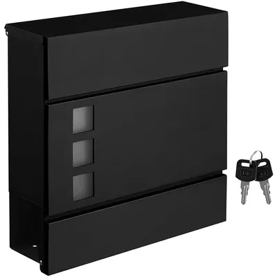 Immagine prodotto di Cassetta postale da parete, con serratura, vano per giornali, in metallo nero, dimensioni 37 x 10,5 x 37 cm