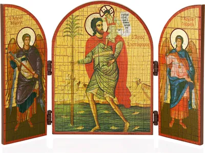 Produktbild von NKlaus Heiliger Christophorus Ikone Triptychon Holz 25x16cm Christlich 13822