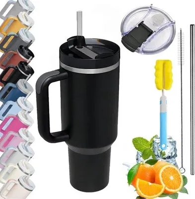 Image de Gourde isotherme Famanu avec anse et paille - 1200 ml, en acier inoxydable