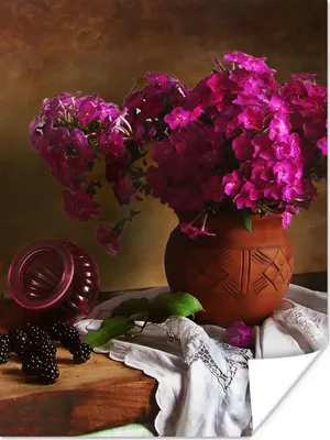 Produktbild von MuchoWow® Poster Rustikal - Blumen - Rosa - Vase - Stilleben 90x120 cm - Wohnzimmer