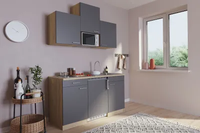 Produktbild von Küche Miniküche Singleküche Küchenzeile Pantry Eiche Grau Luis 150 cm Respekta