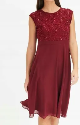 Produktbild von Damen Chiffonkleid mit Spitze und Paillettenstickerei - rubinrot Größe: XXS