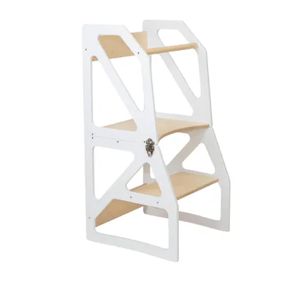 Image de leg&go Tour de Cuisine Transformable en bois Modustep, Tour d’apprentissage 2 en 1, Blanc
